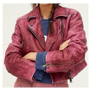 NWOT We The Free Piper Cropped Vegan Leather Moto Jacket  Size Small